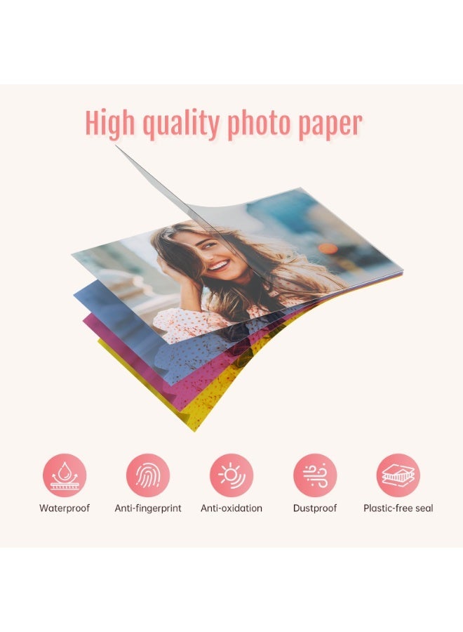 اتش بي ار تي ورق صور، 20 ورقة ورق صور ملونة 2x3 لطابعة CP2100، طقم حبر وورق، ورق طباعة التسامي مقاوم للماء ومضاد للتلطخ، ورق طابعة سريع الجفاف لذكريات العائلة والمشاريع الفنية (أبيض) - Image 5